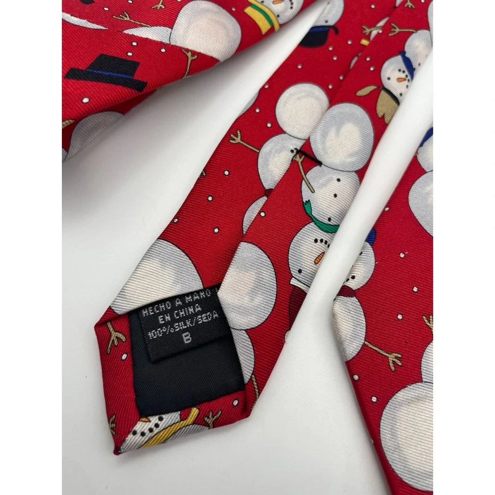 Save the Children Red Silk Snowman Heaven Christmas Holiday Tie by Randa Corp
